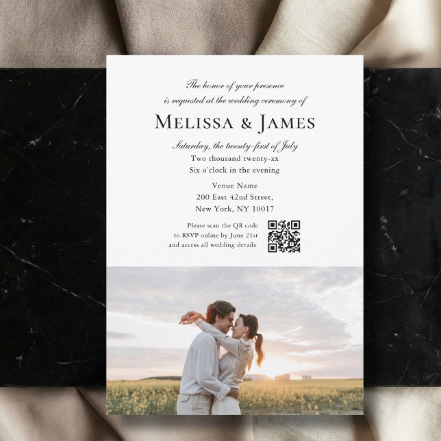Simple Script 2 Photo White QR Code Wedding Einladung (Von Creator hochgeladen)