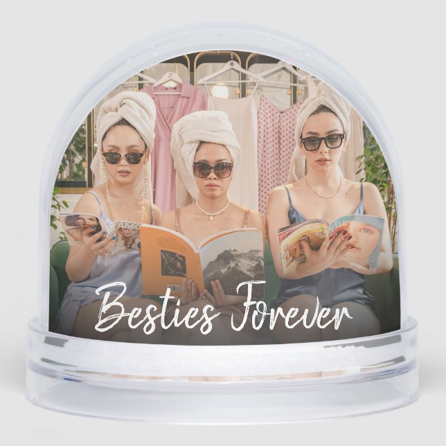 Simple Script Besties Forever Photo Keepsake Schneekugeln (Vorderseite)