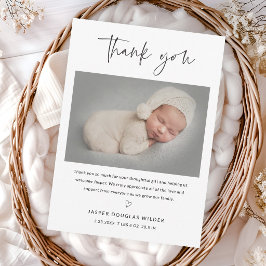 Simple Script Black and White Baby Photo Dankeskarte
