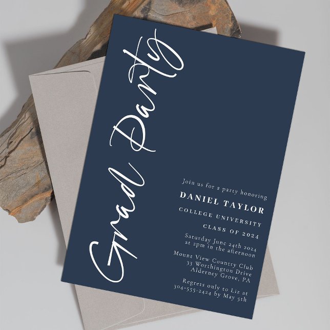 Simple Script Blue Graduation Party Einladung (Von Creator hochgeladen)