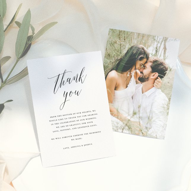 Simple Script Calligraphy Wedding Foto Vielen Dank Dankeskarte (Von Creator hochgeladen)