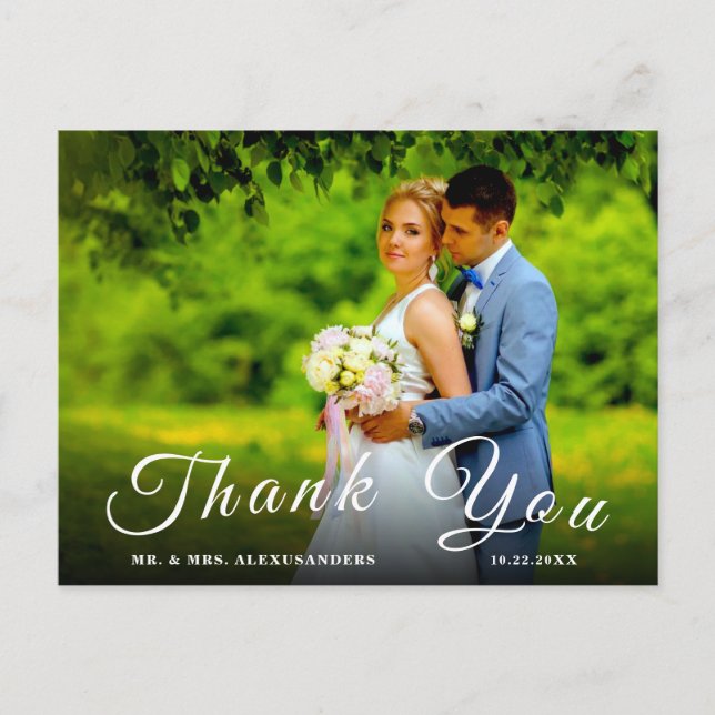 Simple Script Custom Foto H White Wedding Danke U Postkarte (Vorderseite)