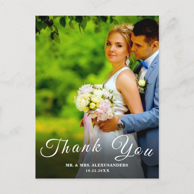 Simple Script Custom Foto White Wedding Danke U Postkarte (Vorderseite)