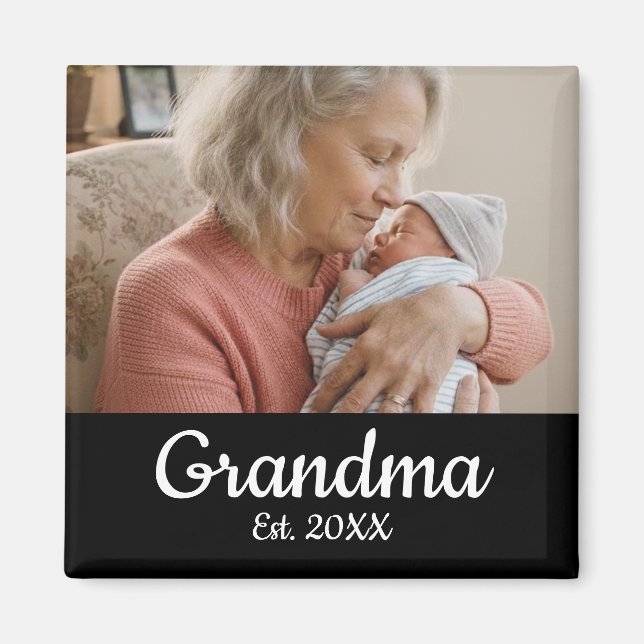 Simple Script Grandma Photo Year Est. Magnet (Vorne)