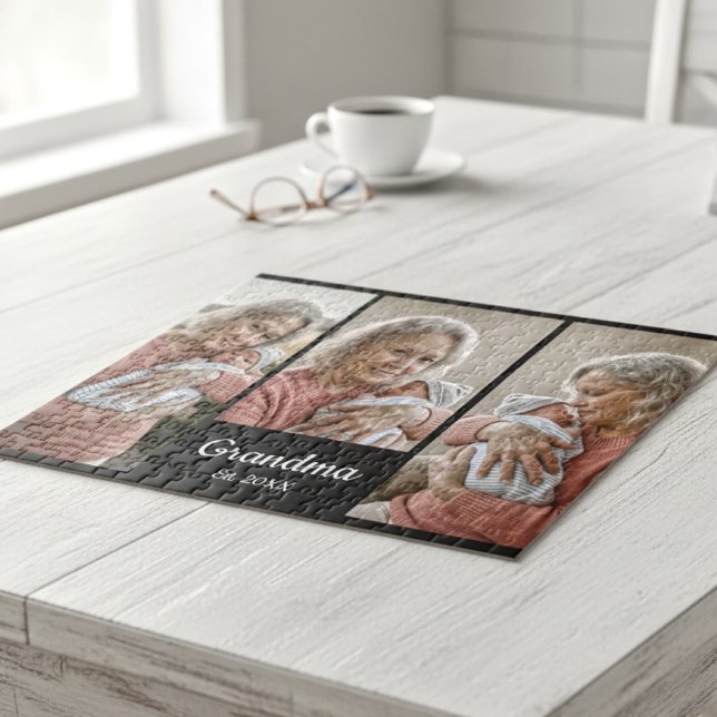  Simple Script Grandma Year Est. 3 Photo Acrylic Puzzle (Von Creator hochgeladen)