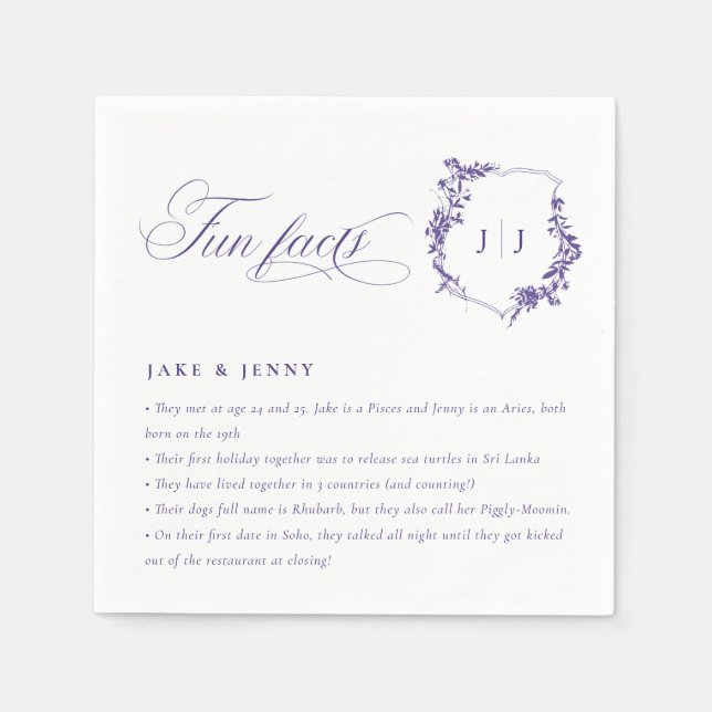 Simple Script Lilac Purple Wedding Logo Fun Facts Serviette (Vorderseite)
