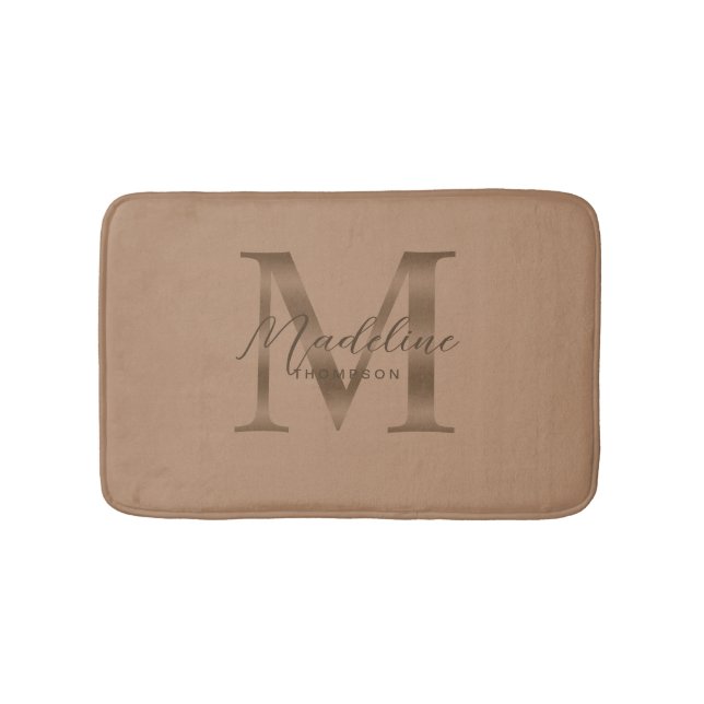 Simple Script Metallic Taupe Gold Monogram Badematte (Vorderseite)