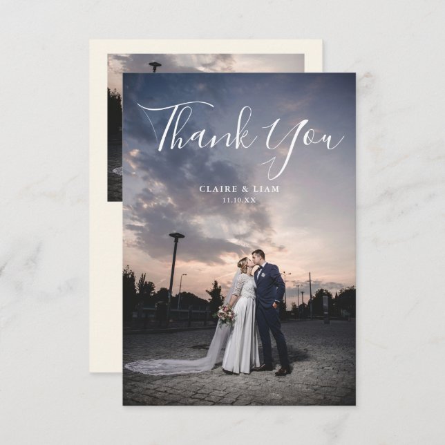 Simple Script Modern Wedding Photo Dankeskarte (Vorne/Hinten)