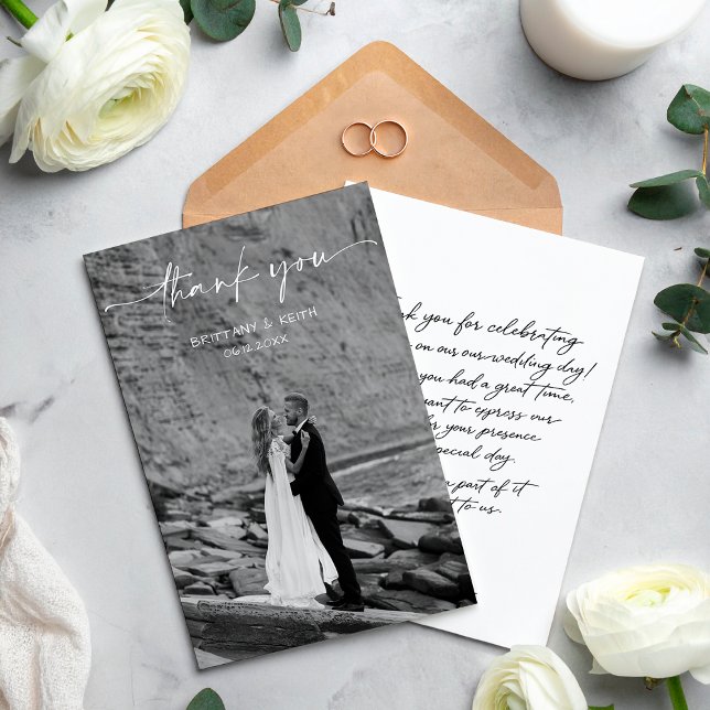 Simple Script Modern Wedding Photo Thank You Card Dankeskarte (Von Creator hochgeladen)