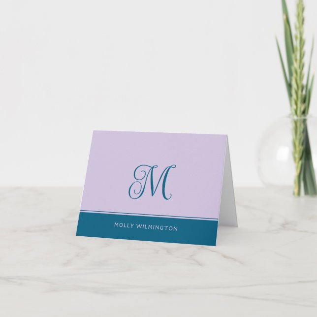 Simple Script Monogram Purple and Blue Note Cards Dankeskarte (Vorderseite)