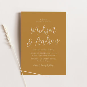 Simple Script Ochre Wedding Einladung