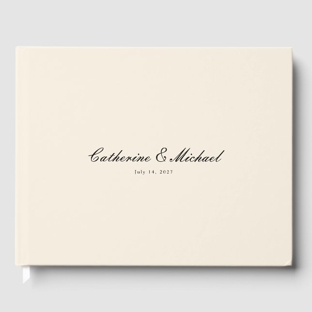 Simple Script Pretty Cream Wedding Guest Book Gästebuch (Vorderseite)