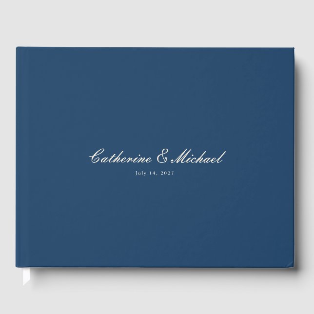 Simple Script Pretty Navy Blue Wedding Guest Book Gästebuch (Vorderseite)
