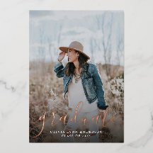 Simple Script Rose Gold Graduation Announcement