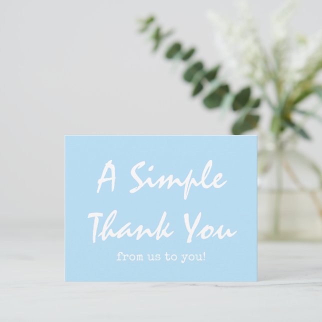 Simple Script Sky Blue Business Vielen Dank Postkarte (Stehend Vorderseite)