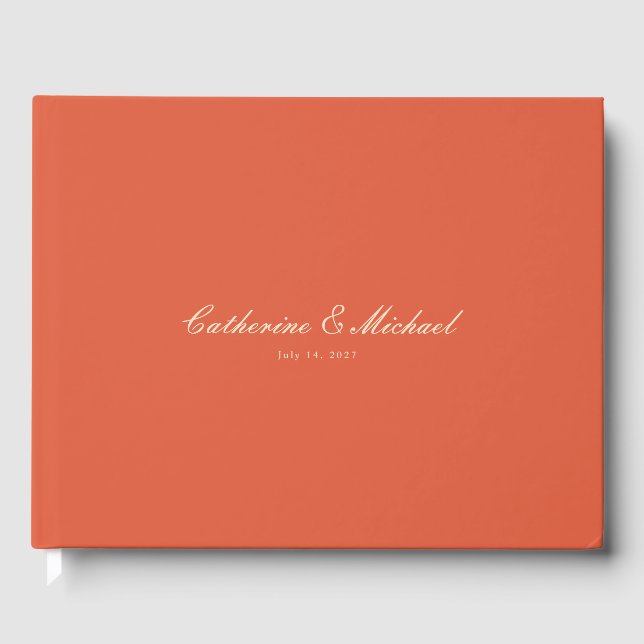 Simple Script Sunset Orange Wedding Guest Book Gästebuch (Vorderseite)