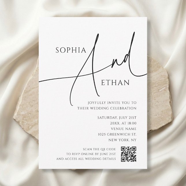 Simple Script Typography QR Code White Wedding Einladung (Von Creator hochgeladen)