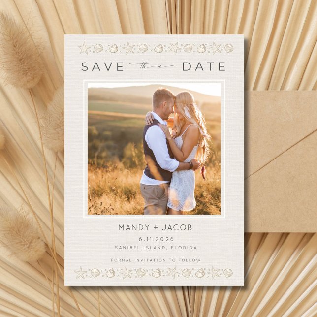 Simple Seashell Beach Wedding Save the Date (Simple Seashell Beach Wedding Save the Date)