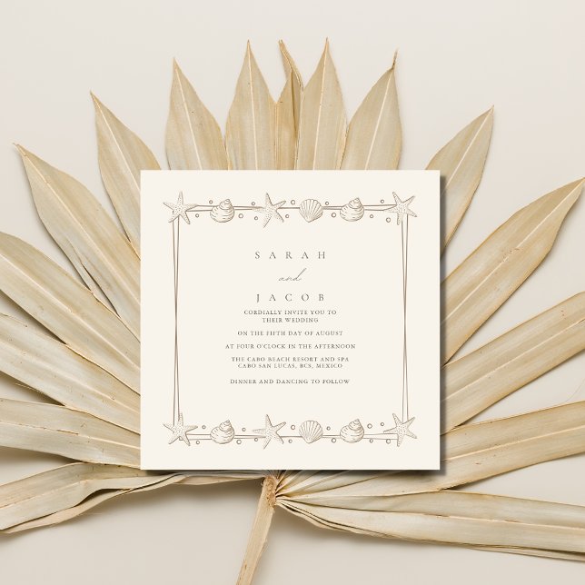 Simple Seashell Border Beach Wedding Einladung (Von Creator hochgeladen)