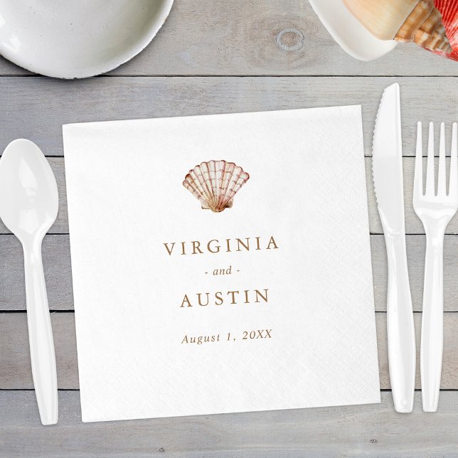 Simple Seashell Wedding Serviette (Elegant Simple Seashell Beach Wedding Paper Napkins by Painted Paperie
)