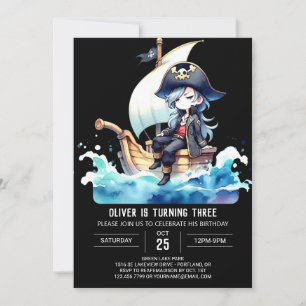 Simple Ship Pirate Birthday Einladung