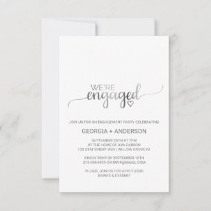 Simple Silver Foil Calligrafy Engagement Party RSVP Karte