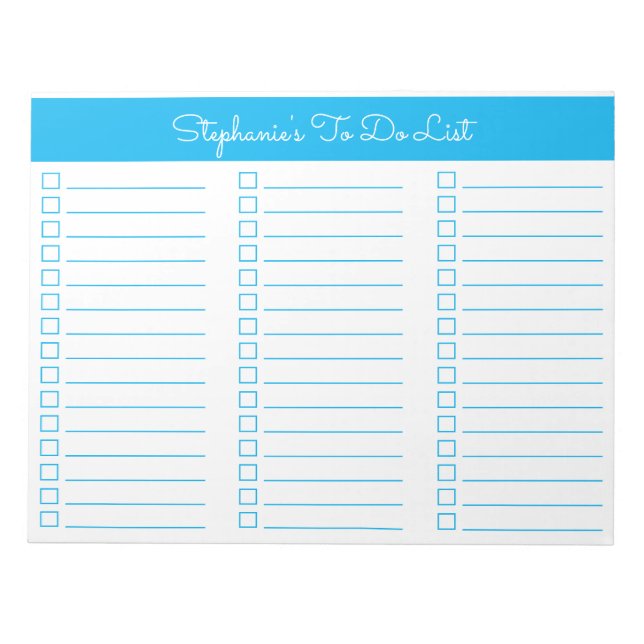 Simple Sky Blue 8.5x11 Three Column Checklist Notizblock (Vorderseite)