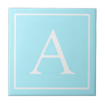 Simple Sky Blue Monogram Fliese<br><div class="desc">Vielen Dank für Ihren Kauf!</div>