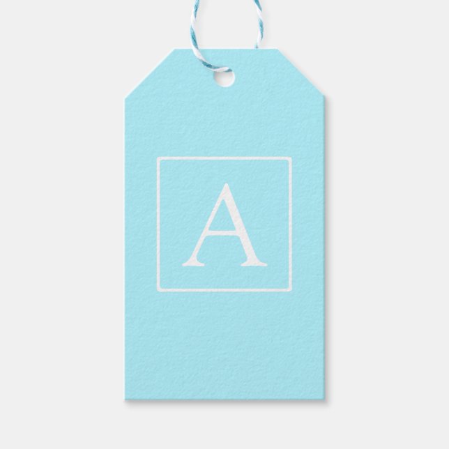 Simple Sky Blue Monogram Geschenkanhänger (Vorderseite)