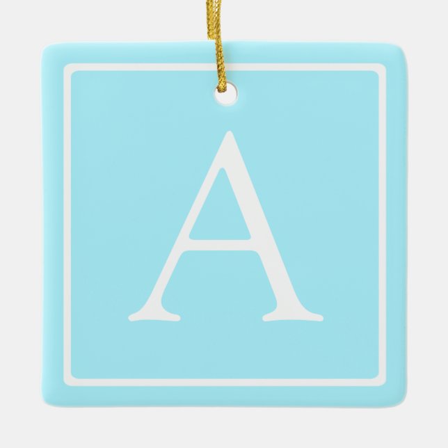 Simple Sky Blue Monogram Keramikornament (Vorderseite)