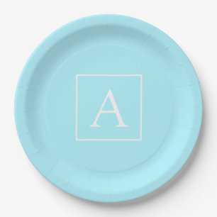 Simple Sky Blue Monogram Pappteller