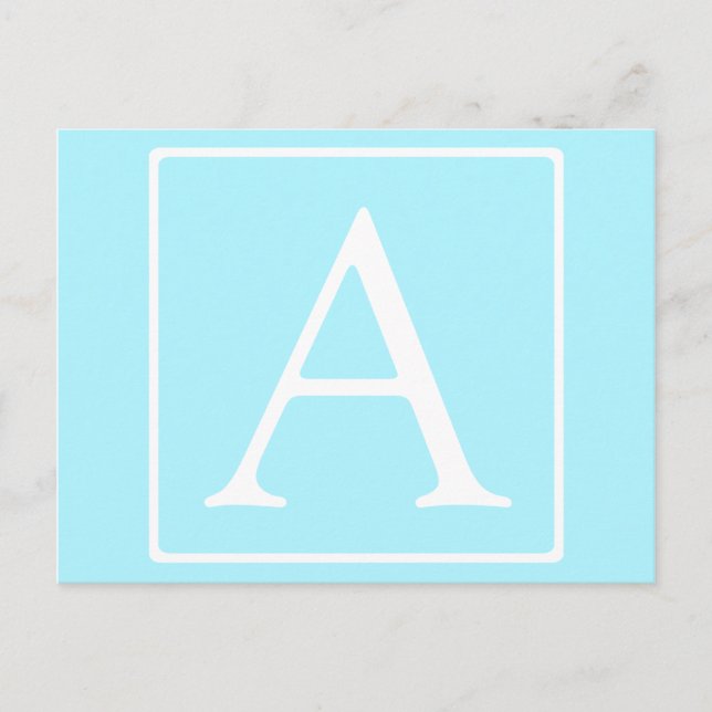 Simple Sky Blue Monogram Postkarte (Vorderseite)