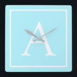 Simple Sky Blue Monogram Quadratische Wanduhr<br><div class="desc">Vielen Dank für Ihren Kauf!</div>