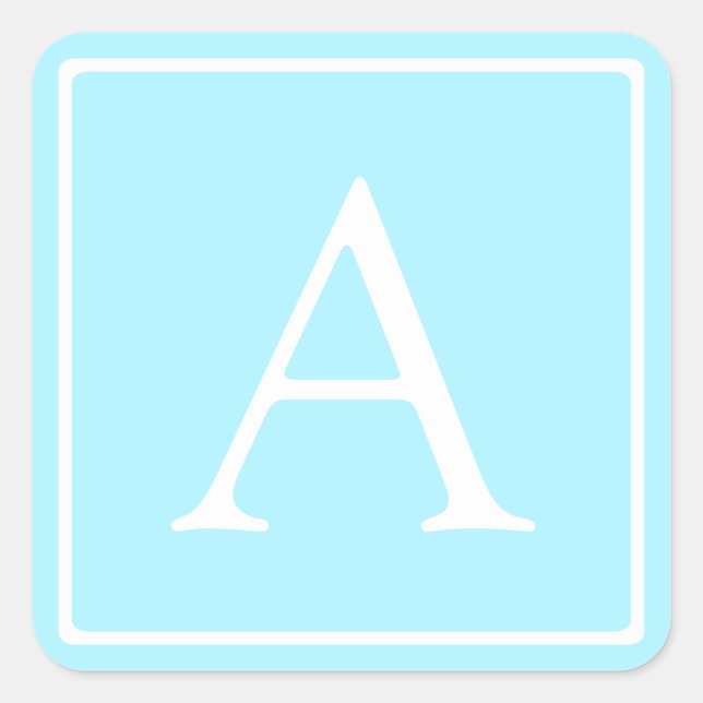 Simple Sky Blue Monogram Quadratischer Aufkleber (Vorderseite)