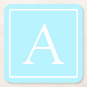 Simple Sky Blue Monogram Rechteckiger Pappuntersetzer