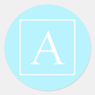 Simple Sky Blue Monogram Runder Aufkleber