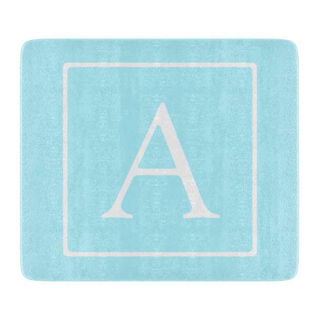 Simple Sky Blue Monogram Schneidebrett (Vorderseite)