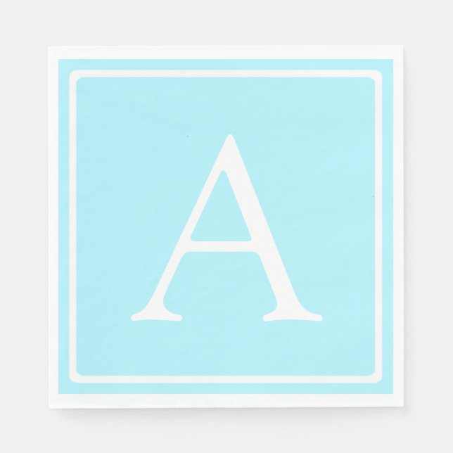 Simple Sky Blue Monogram Serviette (Vorderseite)