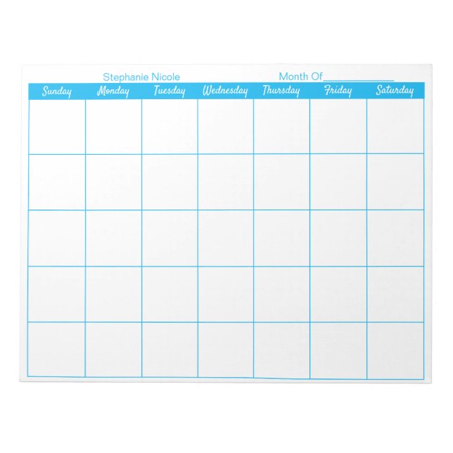 Simple Sky Blue Thin Border Name Monatsplaner Notizblock (Vorderseite)