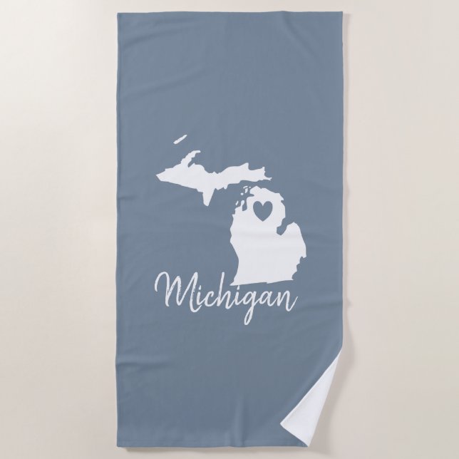 Simple Slate Blue Michigan Zuhause Staaten Map Strandtuch (Vorderseite)