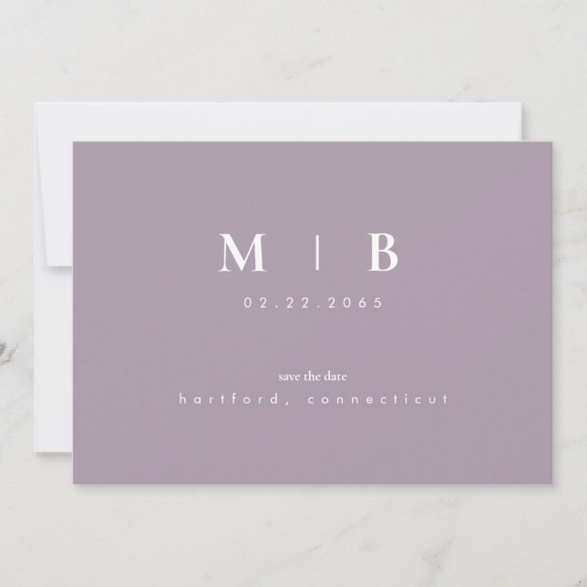 Simple Sleek Lavender Monogram Wedding Rettete The Save The Date (Vorderseite)