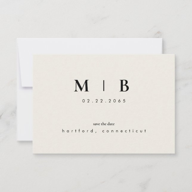 Simple Sleek Monogram Beige Save the Date Hochzeit (Vorderseite)