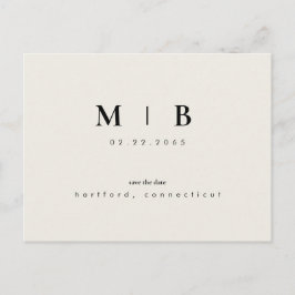 Simple Sleek Monogram Beige Save the Date Hochzeit Postkarte