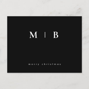 Simple Sleek Monogram Black Christmas Postkarte