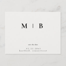 Simple Sleek Monogram Cream Save the Date Hochzeit Ankündigungspostkarte