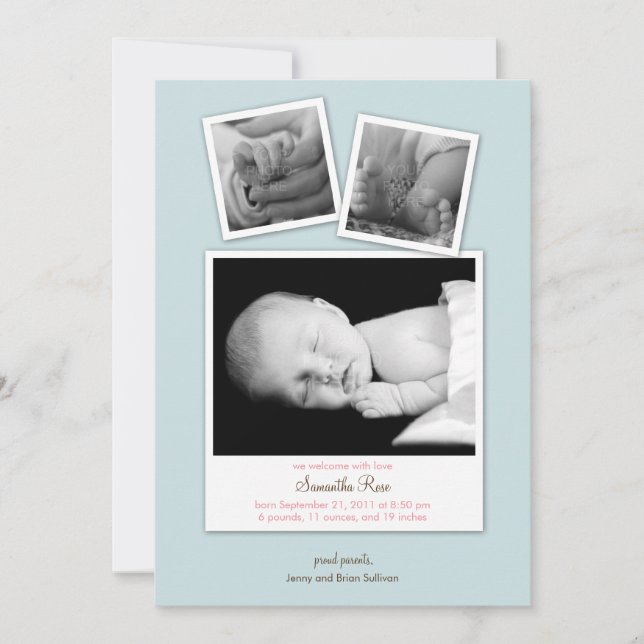 Simple Snapshots Baby Birth Announcement (Blau) Ankündigung (Vorderseite)