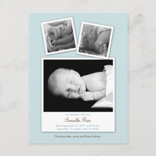 Simple Snapshots Baby Birth Announcement (Blau) Ankündigungspostkarte