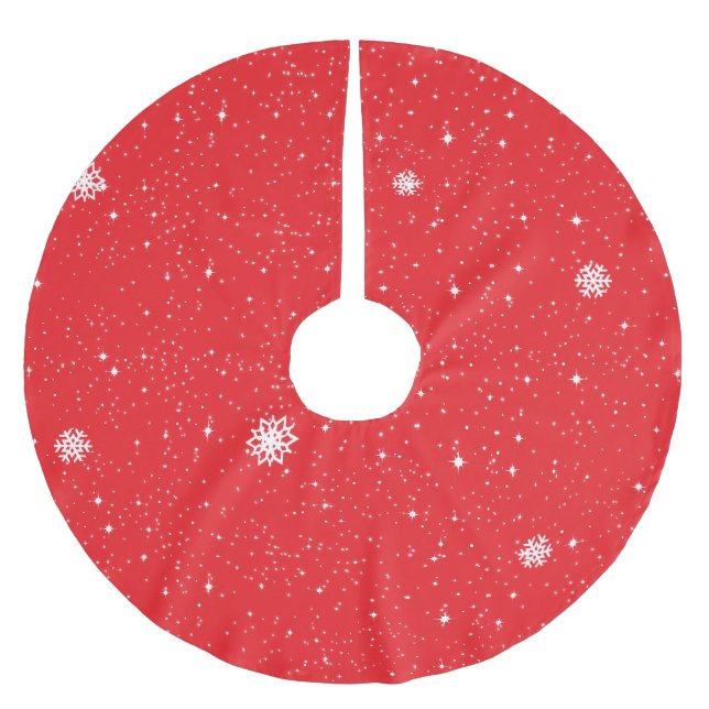Simple Snow Flakes on RED Polyester Weihnachtsbaumdecke (Vorderseite)