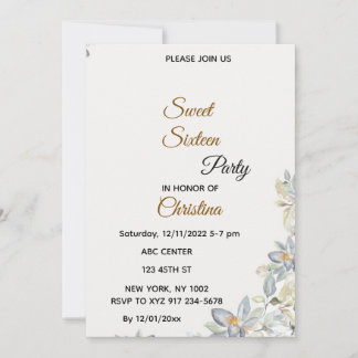 Simple Soft Watercolor Floral Sweet 16 Birthday In Einladung