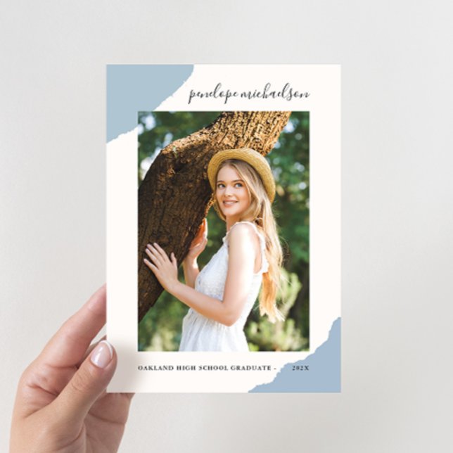 Simple Splashes Blue Foto Graduation Party Einladung (Von Creator hochgeladen)